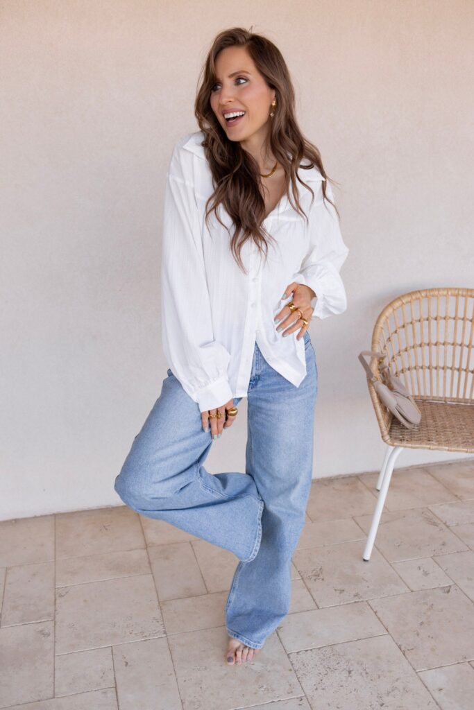 Let Loose Textured Lantern Sleeve Button Down