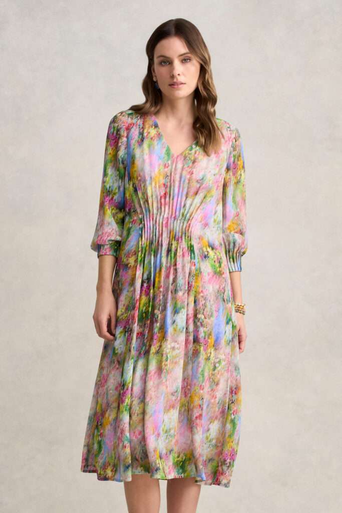 Pintuck Georgette Dress – Meadow Print